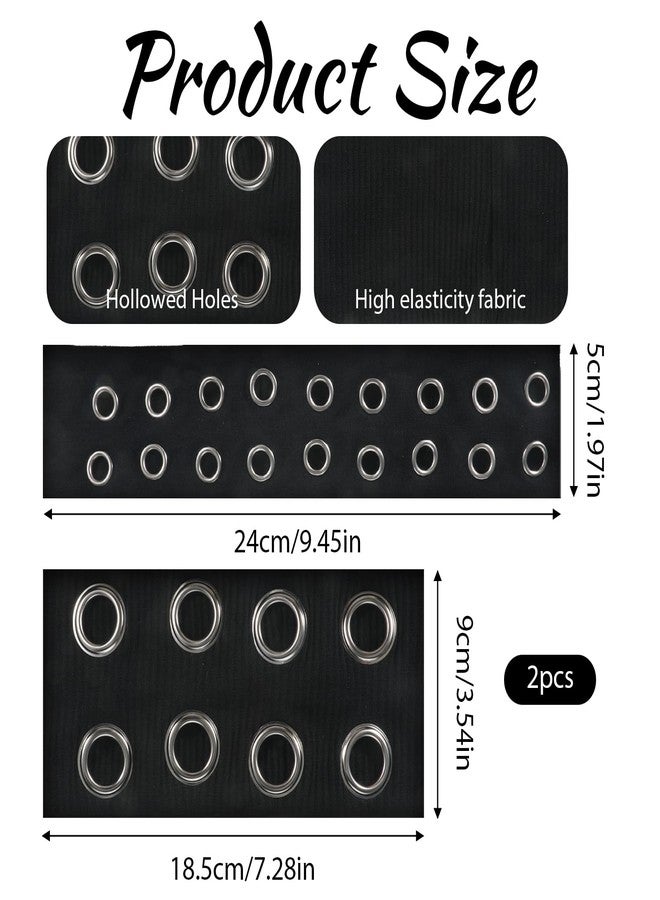 Sibba 2Pcs Black Grommet Headband Y2k Punk Grunge Eyelet Hairband, Elastic Goth Hair Accessories for Women, Stretchy Wide Headband with Holes for Emo and Rock Style - Image 2